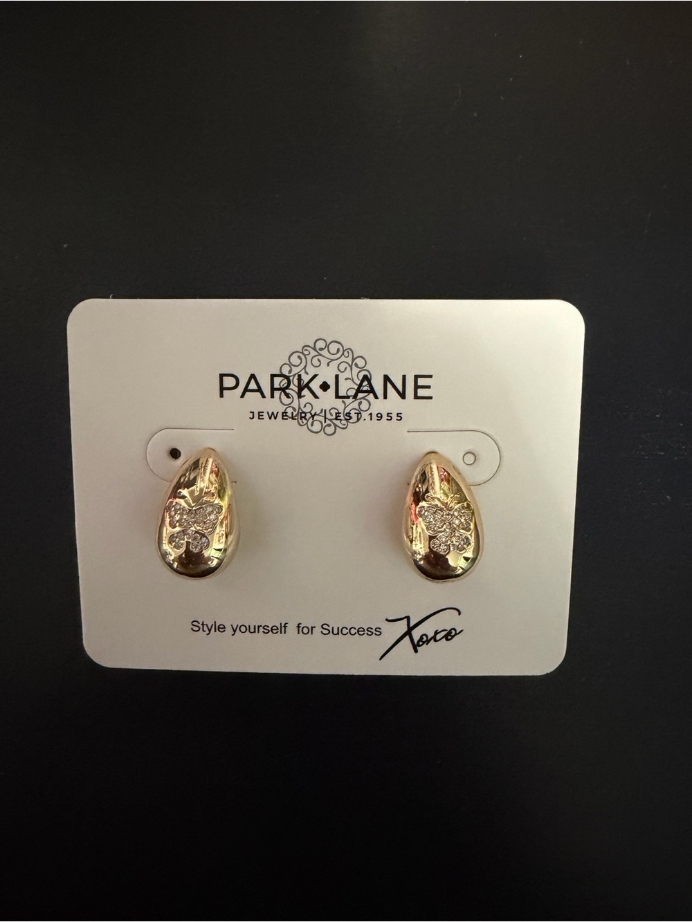 Park Lane Gold Teardrop Floral Crystal Earrings